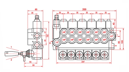HYDRAULICZNY ZAWÓR RĘCZNY – ROZDZIELACZ 6-SEKCYJNY 6xR40 ECO