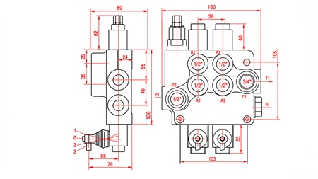 HYDRAULICZNY ZAWÓR RĘCZNY – ROZDZIELACZ 2-SEKCYJNY 2xR80 ECO