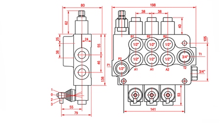 HYDRAULICZNY ZAWÓR RĘCZNY – ROZDZIELACZ 3-SEKCYJNY 3xR80 ECO
