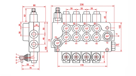 HYDRAULICZNY ZAWÓR RĘCZNY – ROZDZIELACZ 4-SEKCYJNY 4xR80 ECO