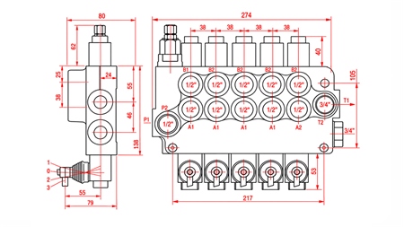 HYDRAULICZNY ZAWÓR RĘCZNY – ROZDZIELACZ 5-SEKCYJNY 5xR80 ECO