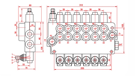 HYDRAULICZNY ZAWÓR RĘCZNY – ROZDZIELACZ 6-SEKCYJNY 6xR80 ECO