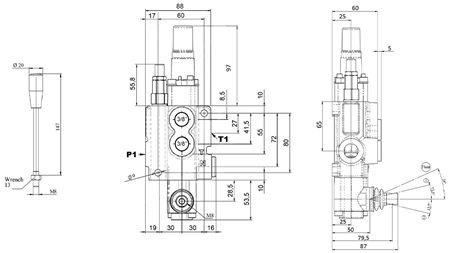 RĘCZNY ZAWÓR HYDRAULICZNY MONOBLOK 1xZ50 + POZYCJA PŁYWAJĄCA