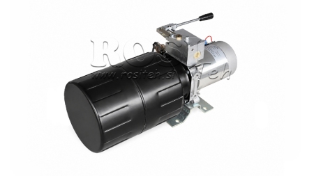 MINI HYDRAULICZNA JEDNOSTKA ZASILAJĄCA 12V DC - 1.6kW = 2.1cc - 8 litrów - jednostka jednofazowa Z POMPĄ RĘCZNĄ