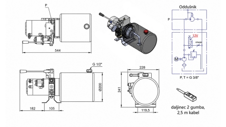 MINI HYDRAULICZNA JEDNOSTKA ZASILAJĄCA 12V DC - 1.6kW = 2.1cc - 8 litrów - jednostka jednofazowa Z POMPĄ RĘCZNĄ