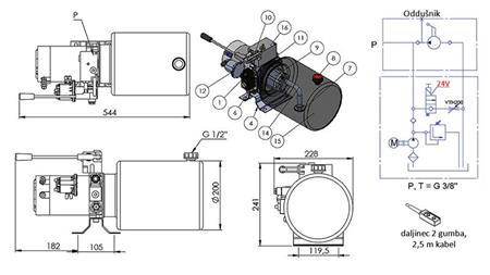 MINI AGREGAT HYDRAULICZNY 24V DC - 2.2kW = 2.1cc - 8 lit - montaż w kierunku jednostronnym Z POMPĄ RĘCZNĄ