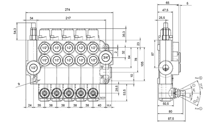 RĘCZNY ZAWÓR HYDRAULICZNY MONOBLOK 5xZ80