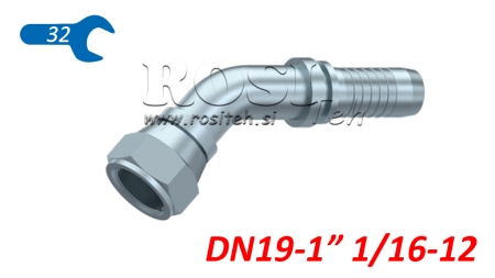 POŁĄCZENIE HYDRAULICZNE DKJ JIC74° ŻEŃSKI ŁUK 45° DN19-1 1/16-12