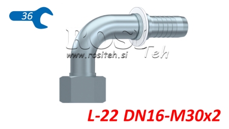 POŁĄCZENIE HYDRAULICZNE DKOL 22 L ŻEŃSKI ŁUK 90 DN16-M30X2