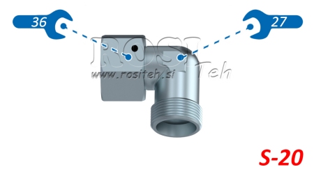 KOLANKO HYDRAULICZNE 90° S-20 Z NAKRĘTKĄ OBROTOWĄ M30X2