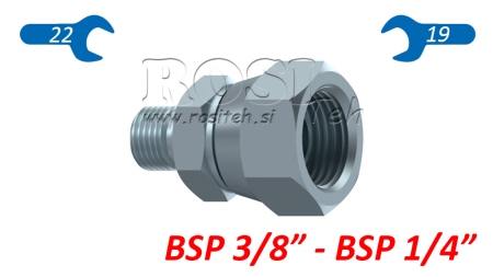 REDUKCJA HYDRAULICZNA Z NAKRĘTKĄ OBROTOWĄ BSP  3/8-BSP 1/4
