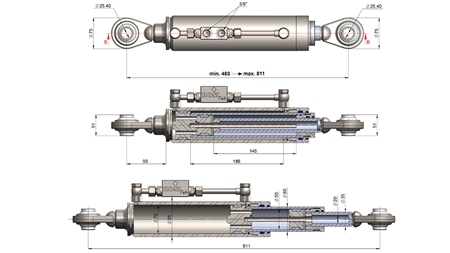 TELESKOPSKA HIDRAVLIČNA POTEZNICA STANDARD - 2 KAT. 480-811mm (45-95HP)(25,4/25,4)