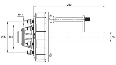 PÓŁOŚ Z HAMULCAMI - 2700 kg (6 ŚRUBKI) - 250 mm