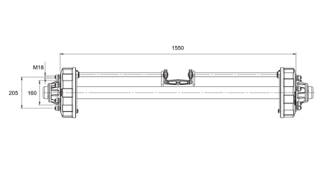 OŚ DO PRZYCZEPY Z HAMULCAMI (6 ŚRUBKI) - 3800 kg - 1550 mm