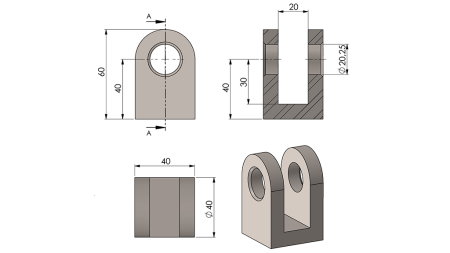 UCHWYT WIDEŁKOWY DO SIŁOWNIKA 40MM - FI20