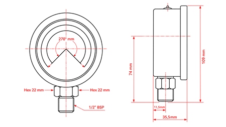 MANOMETER DN100 WERTYKALNY 0 - 400 BAR - 1/2