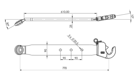 DOLNE RAMIONA TRZYPUNKTOWEGO UKŁADU ZAWIESZENIA CAT. 2 - 70x20 mm - 770 mm (75 HP)