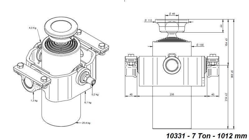 TELESCOPISK CYLINDER KOMPAKT 5 TRIN 1012mm x125 -KUGLE
