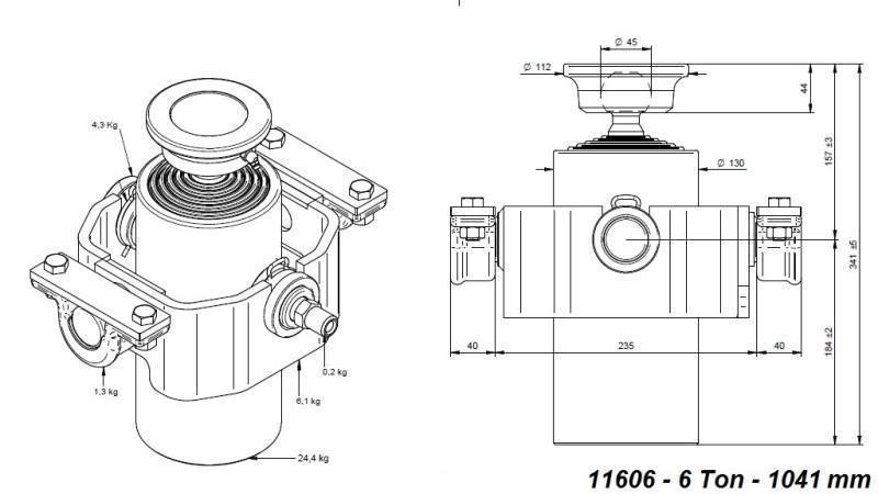 TELESCOPISK CYLINDER KOMPAKT 6 GRADER 1041mm x125 -KUGLE