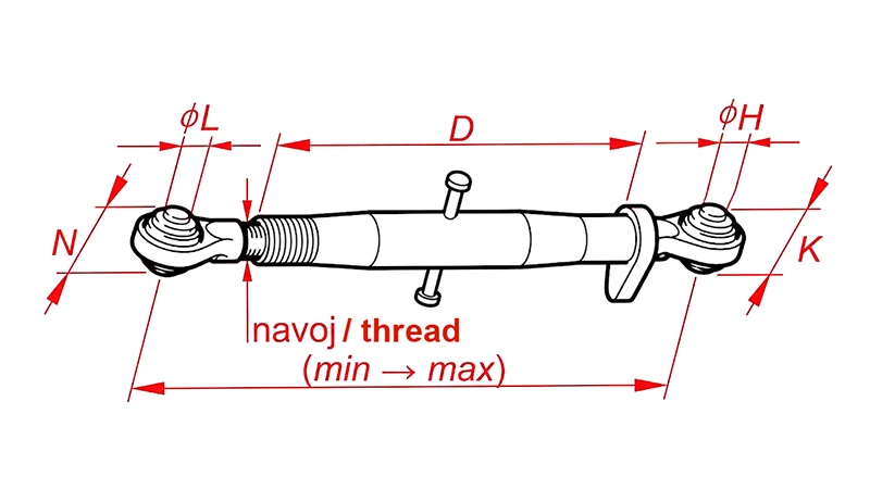 ŁĄCZNIK GÓRNY MECHANICZNY REGULOWANY KAT. 2 M30X3 - 540/760