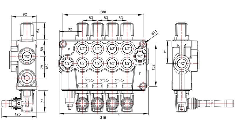 RĘCZNY ZAWÓR HYDRAULICZNY MONOBLOK 4xP120