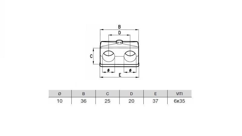 SOPORTE DE TUBO FI 10 - DOBLE - dimensiones