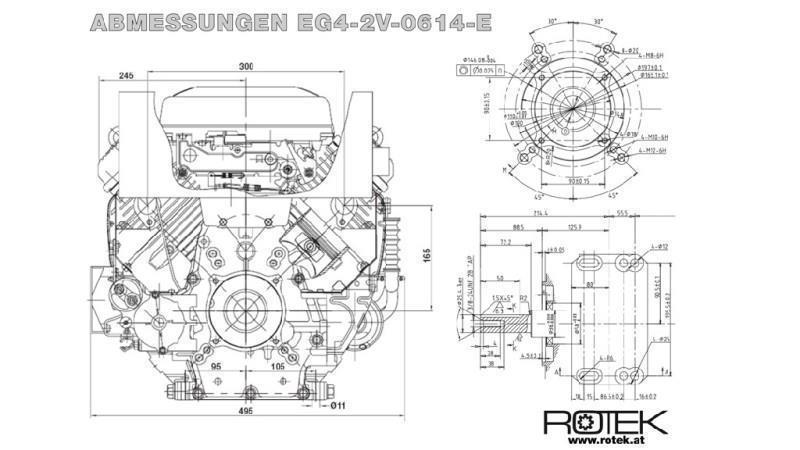 motor de gasolina 614cc-14.9kW-3,600 RPM-E-KW25.4x72-arranque eléctrico