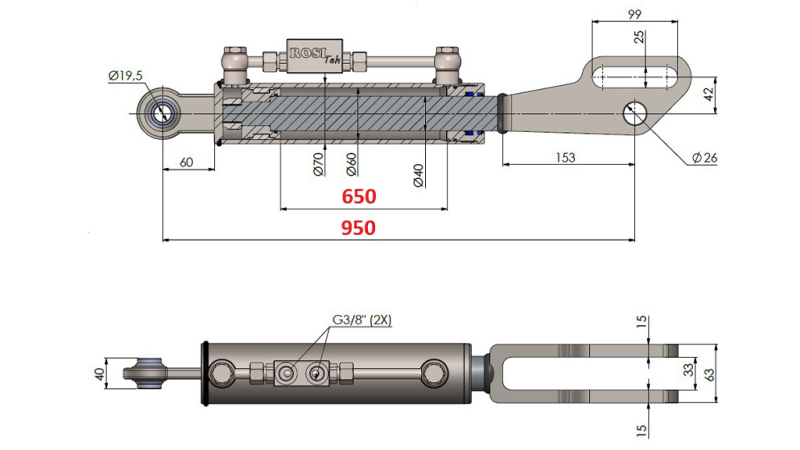 2TON. HYDRAULICZNE CIĘGNO GÓRNE POINT 60/40-300 (650MM-950MM)