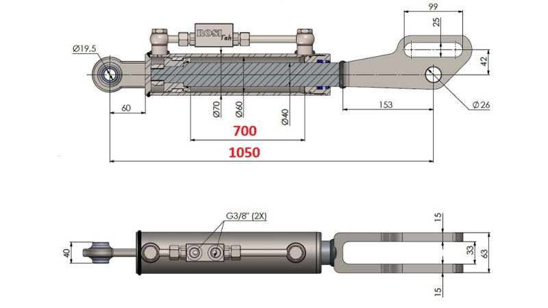2TON. HYDRAULICZNE CIĘGNO GÓRNE POINT 60/40-350 (700MM-1050MM)