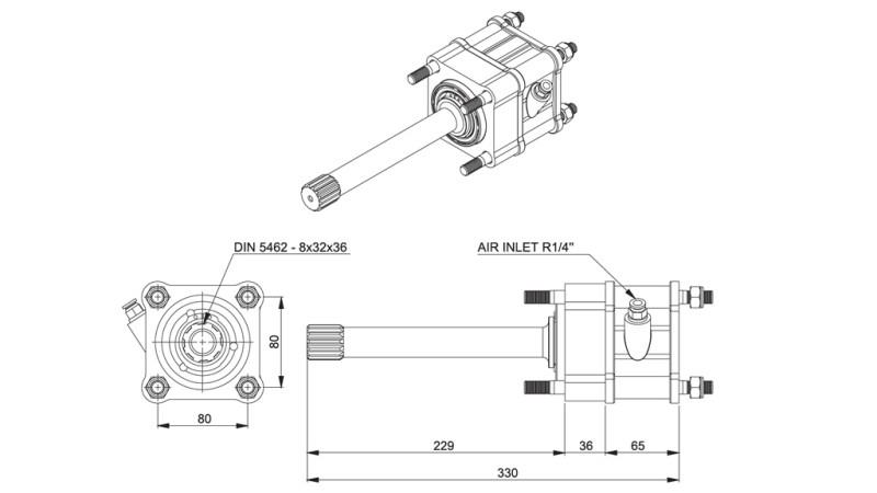 Wymiary WYJŚCIA DLA POMPY HYDRAULICZNEJ - MAN