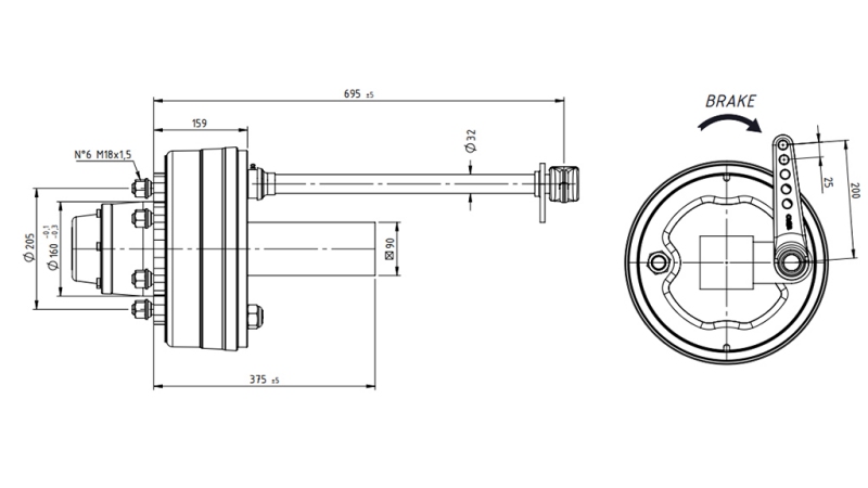 OSIE Z HAMULCAMI 5.250 kg l.290 mm