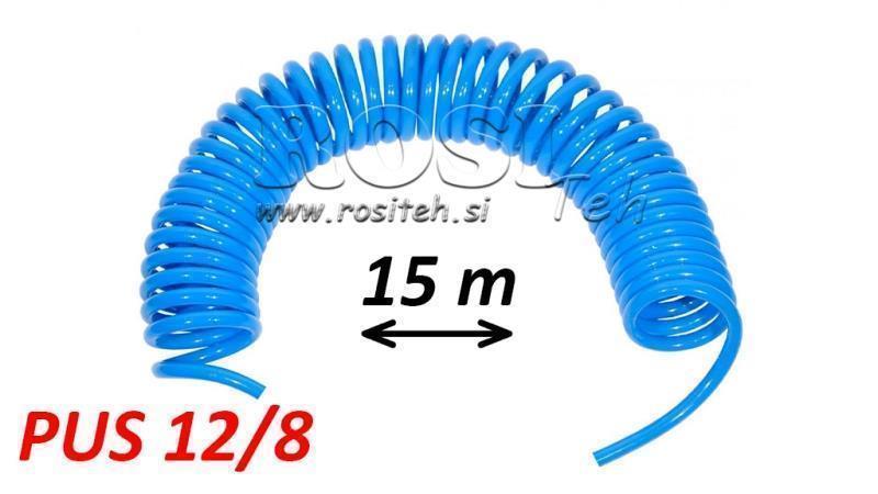 PUS 12/8 15m NIEZAAKOMODOWANY NIEBIESKI WĄŻ POWIETRZNY SPIRALNY