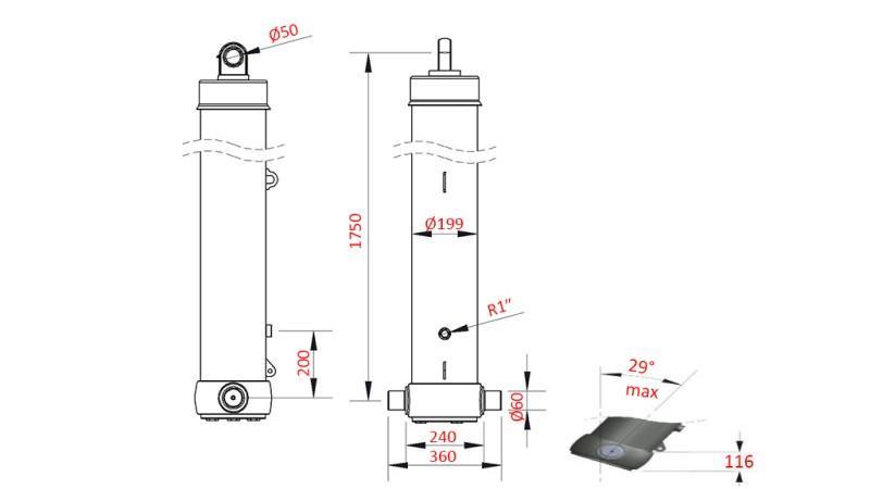 TELESCOPIC CYLINDER DO PRZYCZEPY WYWRACAJĄCEJ 5-stopniowy SKOK-7100mm 42Ton