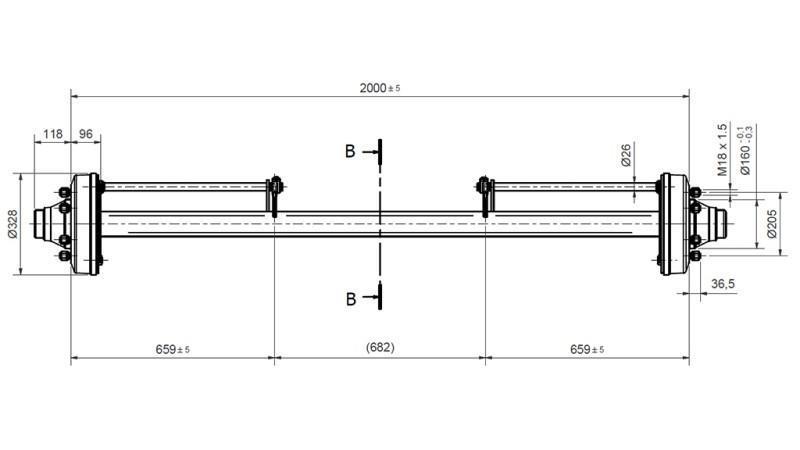 AKSEL TIL TRAILER 7200 kg MED BREMSER (2000 mm)