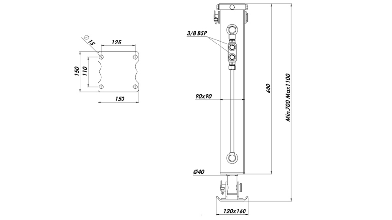 SIŁOWNIK HYDRAULICZNY PODWÓJNEGO DZIAŁANIA 2.5 TON 420MM (90X90X600)