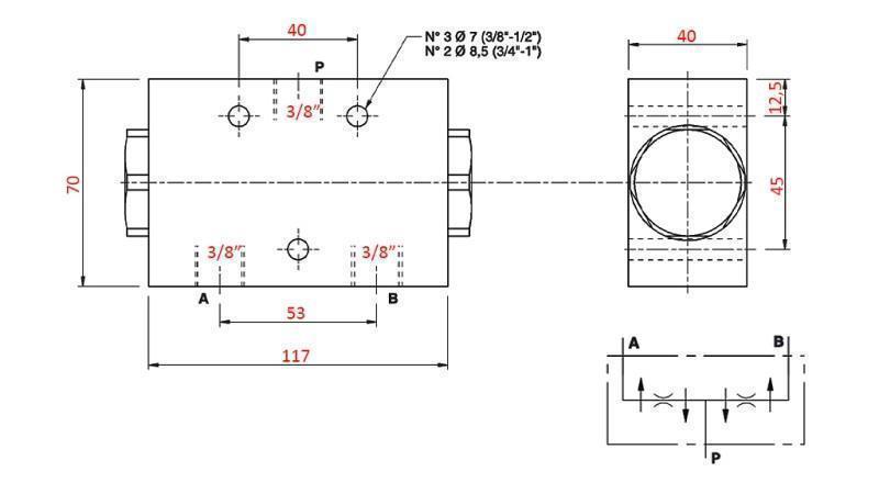 HYDRAULICZNY ZAWÓR ROZDZIELCZY PRZEPŁYWU V1021 DFL 3-6 lit - 3/8 - 250 bar (max.300 bar) METAL