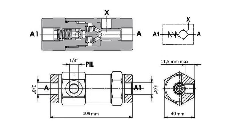 BLOQUE DE VÁLVULA VBPDE 3/8 SD DE ACCIÓN SIMPLE CON PILOTO