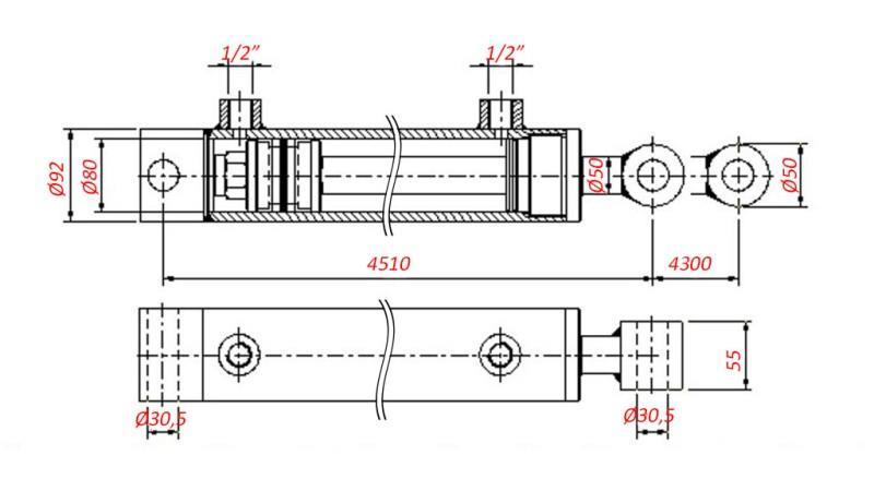 CILINDRO HIDRÁULICO PARA REMOLQUE - AGUJERO 80/50-4300