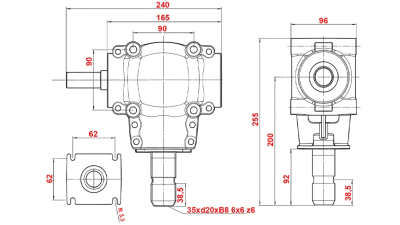 PRZEKŁADNIA KĄTOWA L-150J 1:1.14 (16HP-12KW)