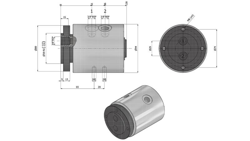 CONECTOR GIRATORIO HIDRÁULICO 2VÍAS IH2037-GY6LS 3/8 30LIT/MIN 350RPM 350BAR