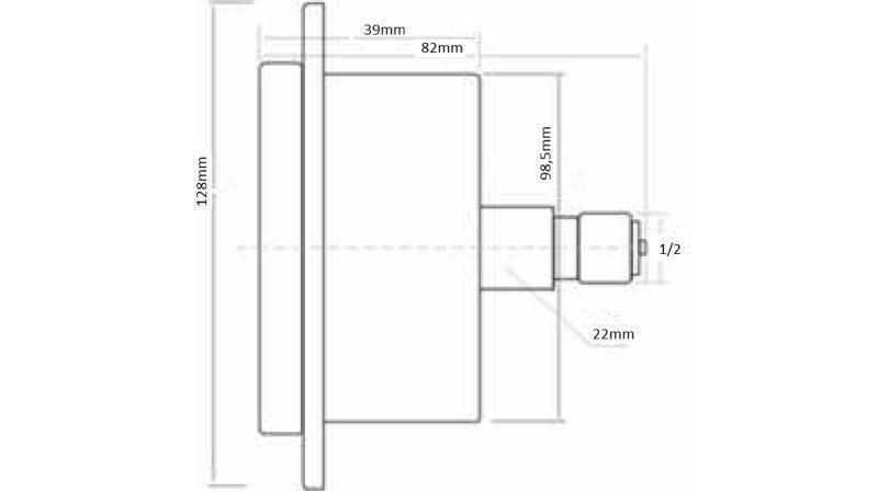 MANOMETR DN100 TYŁ 0 - 600 BAR - 1/2 - wymiary