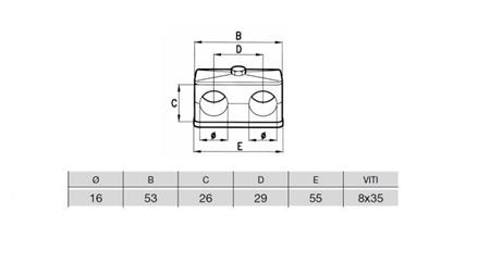 SOPORTE DE TUBO DIÁMETRO 16 - DOBLE - dimensiones