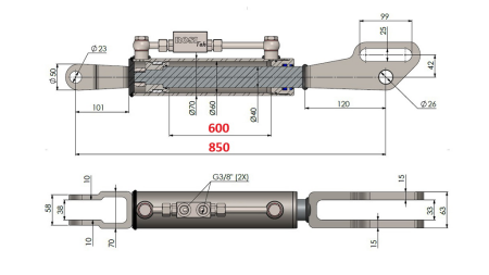 2TON. HYDRAULICZNE CIĘGNO GÓRNE FORK 60/40-250 (600MM-850MM)