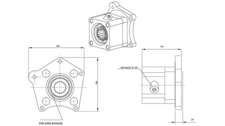 Wymiary WYJŚCIA DLA POMPY HYDRAULICZNEJ - MERCEDES 352-1