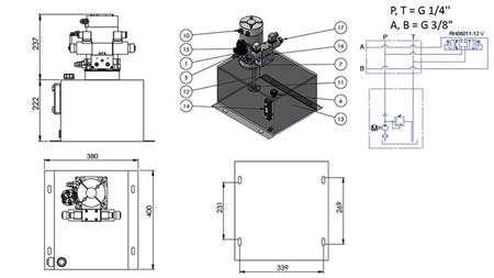 AGREGADO HIDRÁULICO MINI 12V CC - 1.6kW = 2.1cc - 25 lit - ensamblaje de doble dirección (metal)