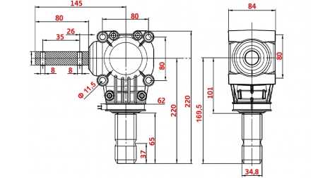 PRZEKŁADNIA KĄTOWA L-150J 1:1 (12HP-9KW)