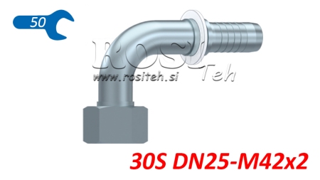 POŁĄCZENIE HYDRAULICZNE DKOS 30 Z ŁUKIEM ŻEŃSKIM 90 DN25-M42X2