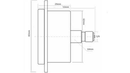 MANOMETR DN63 TYŁ 0 - 315 BAR - 1/4 - wymiary