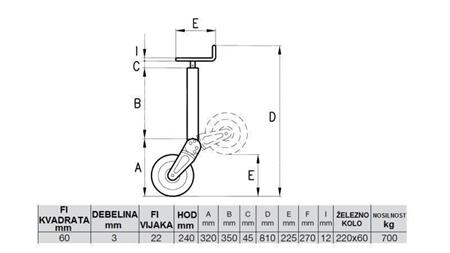 LEGA DE SOPORTE ROSCADA 240MM - 700KG CON RUEDA DE SOPORTE