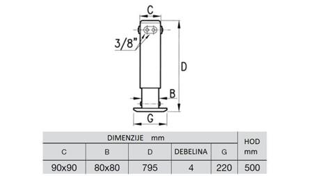 HYDRAULICZNA NOGA DWUKIERUNKOWA 2.9 TONY 400mm - wymiary
